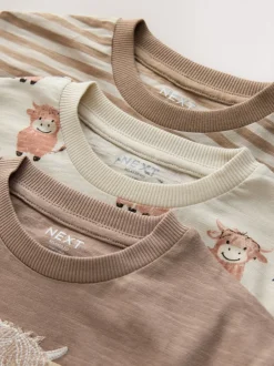 Naturel Lichtbruin Hamish - T-shirts met lange mouwen en dierenfiguurprint verpakking van 3 (3 mnd - 7 jr)