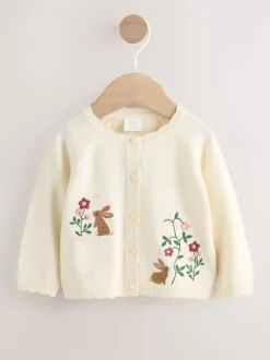 Naturel met borduursel - Baby Bunny Cardigan (0mths-3yrs)