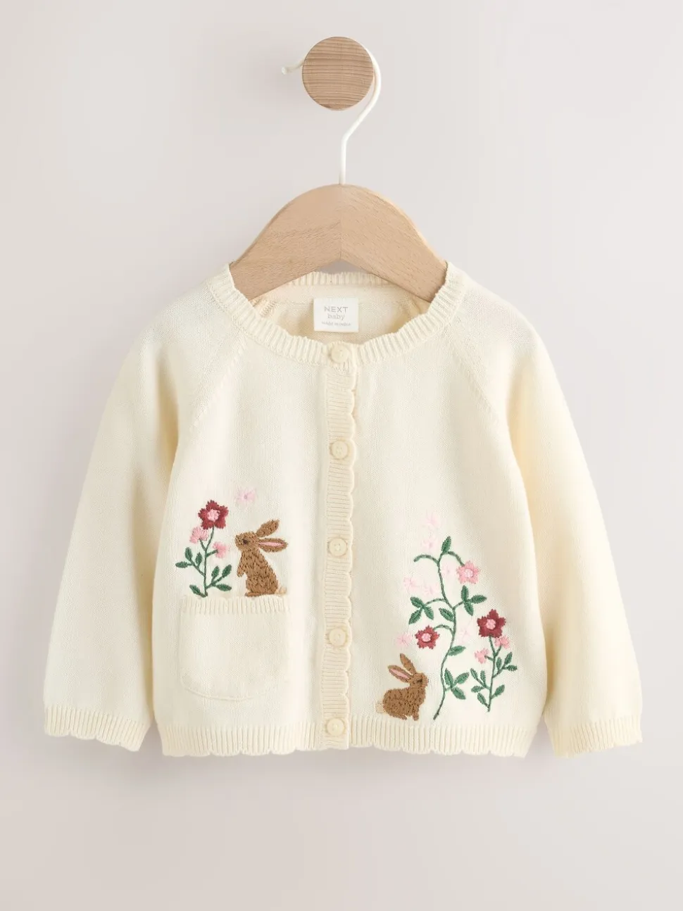 Naturel met borduursel - Baby Bunny Cardigan (0mths-3yrs)