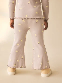 Naturel met citroenprint - Geribbelde flare legging (3 mnd-7 jr)