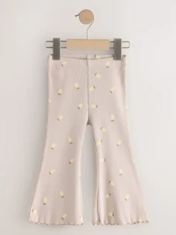 Naturel met citroenprint - Geribbelde flare legging (3 mnd-7 jr)