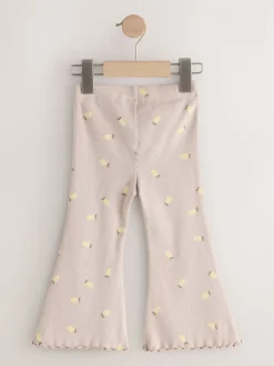 Naturel met citroenprint - Geribbelde flare legging (3 mnd-7 jr)