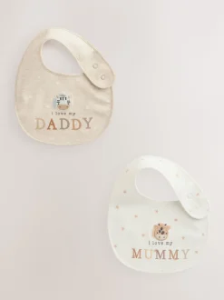Naturel met figuurtje - I Love My Mummy/Daddy-babyslabbetjes 2 stuks