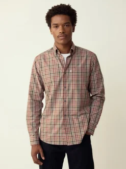 Naturel met gingham-ruit - Eenvoudig te strijken Oxford-overhemd met knopen en standaard pasvorm