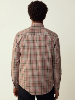 Naturel met gingham-ruit - Eenvoudig te strijken Oxford-overhemd met knopen en standaard pasvorm
