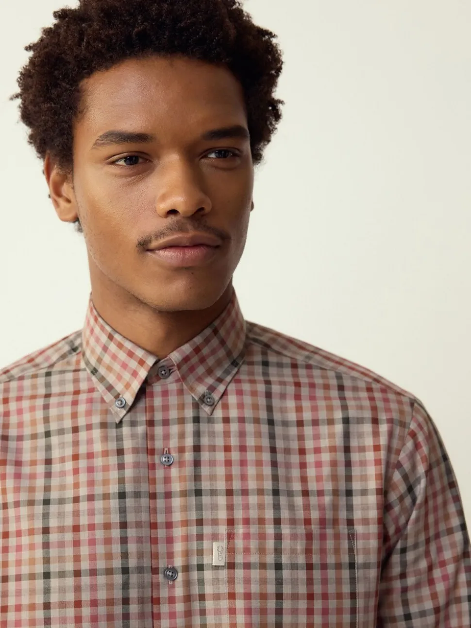 Naturel met gingham-ruit - Eenvoudig te strijken Oxford-overhemd met knopen en standaard pasvorm