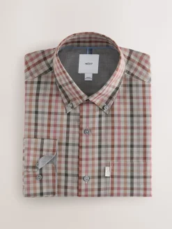 Naturel met gingham-ruit - Eenvoudig te strijken Oxford-overhemd met knopen en standaard pasvorm
