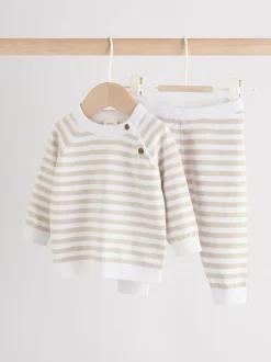 Naturel met strepen - Gebreide top- en leggingset (0 mnd - 2 jr)