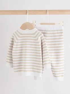 Naturel met strepen - Gebreide top- en leggingset (0 mnd - 2 jr)