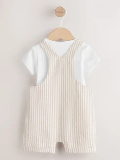 Naturel met strepen - Geweven bretelbroeken en bodysuit babyset (0mnd -2jr)