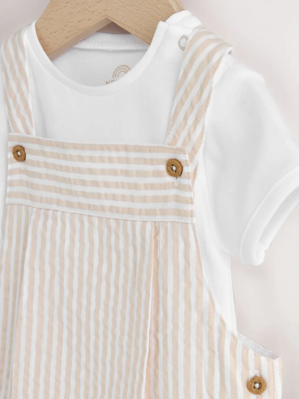 Naturel met strepen - Geweven bretelbroeken en bodysuit babyset (0mnd -2jr)