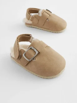 Naturel met voering van imitatiebont - Babyklompen (0-18mnd)