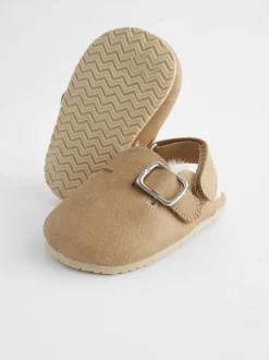 Naturel met voering van imitatiebont - Babyklompen (0-18mnd)