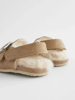 Naturel met voering van imitatiebont - Babyklompen (0-18mnd)