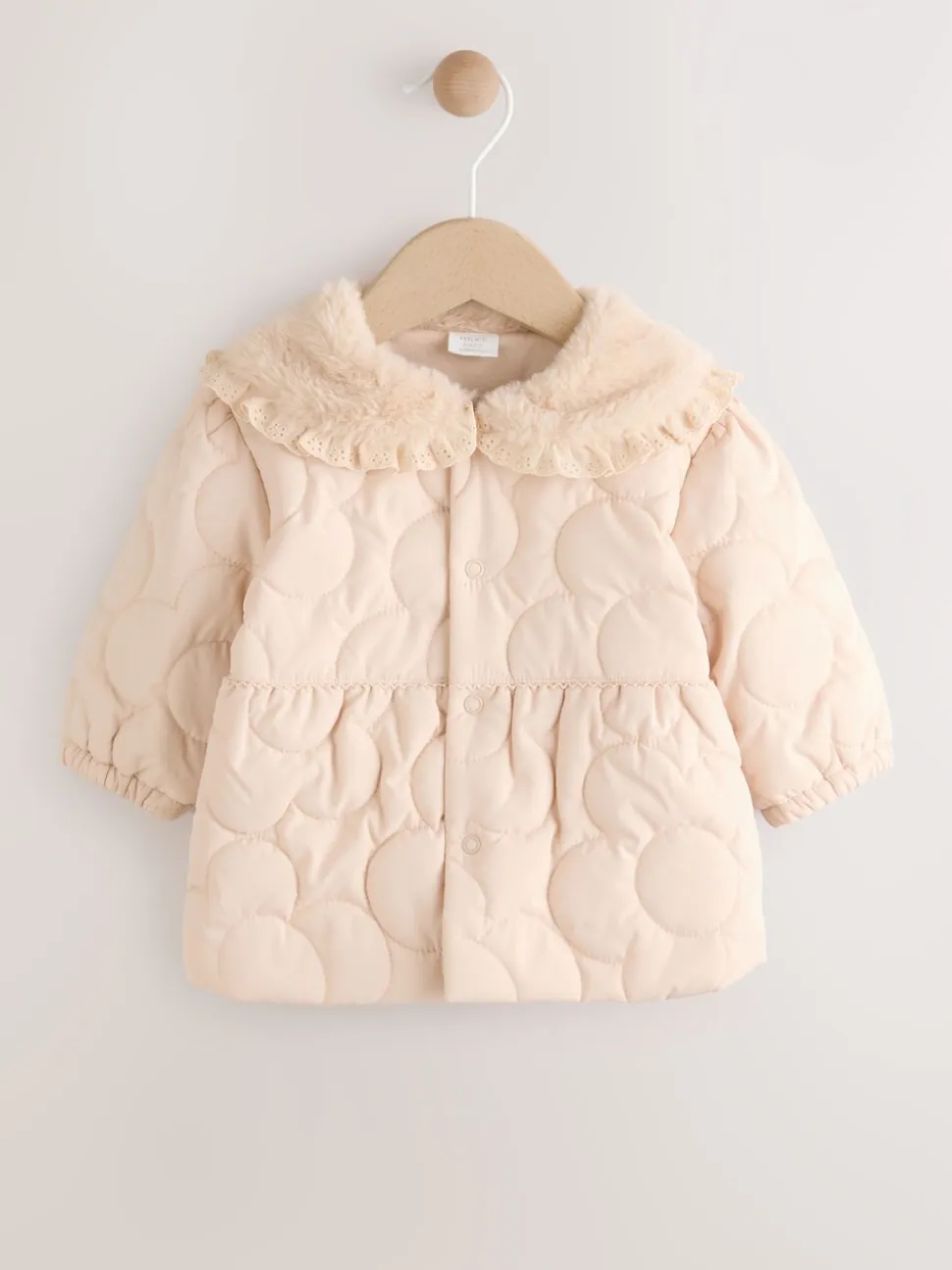Naturel oversized kraag - Faux Fur Quilted Baby Jacket (0mths-2yrs)