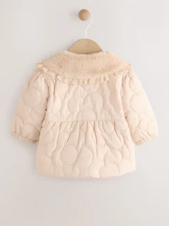 Naturel oversized kraag - Faux Fur Quilted Baby Jacket (0mths-2yrs)