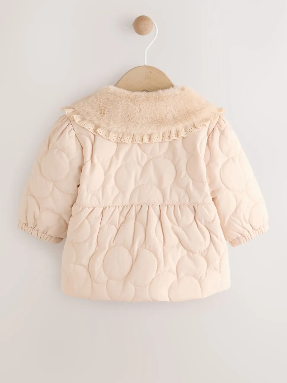 Naturel oversized kraag - Faux Fur Quilted Baby Jacket (0mths-2yrs)