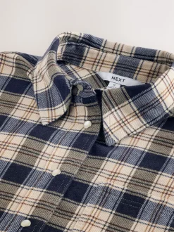 Naturel/Marineblauw Ruit - Overhemd met lange mouwen