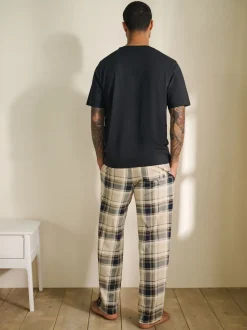 Naturel/zwart geruit - Jersey pyjama met korte mouwen