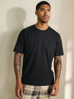 Naturel/zwart geruit - Jersey pyjama met korte mouwen