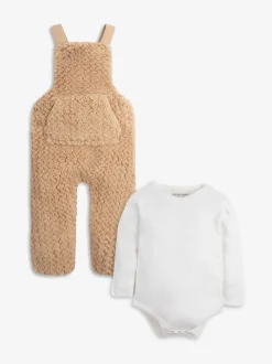 Natuurlijk - The Little Tailor - Set van dikke tuinbroek van sherpafleece en body voor baby's