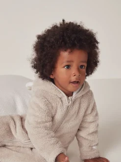 Natuurlijk - The White Company - Kiezelkleurig fleece romperpakje