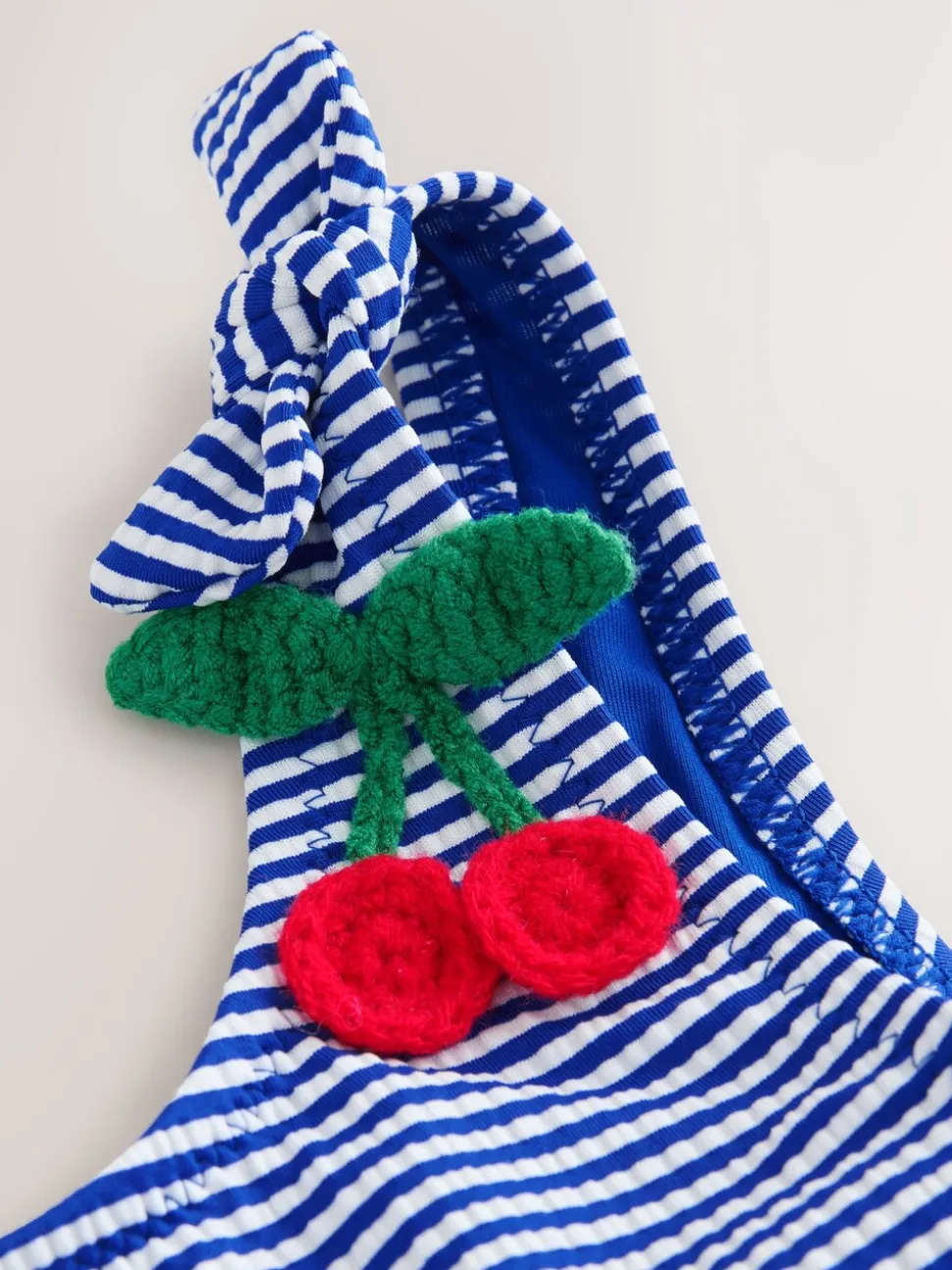 Navy Blue Cherry Stripe Crinkle - Bikini (3-16 jr)