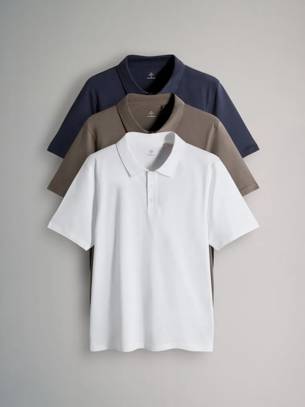 Navy Blue/Brown/White - The Set 3 Pack Short Sleeve Cotton Jersey Polo Shirts