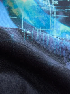Navy Digi Happy Face - T-shirt met normale pasvorm, korte mouwen en all-over print (3-16jr)