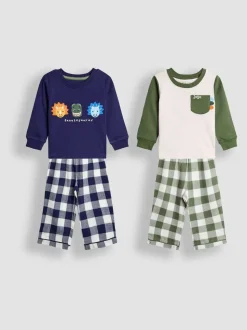 Navy Dinosaur Character - JoJo Maman Bébé Mix And Match 2 Pack Pyjamas