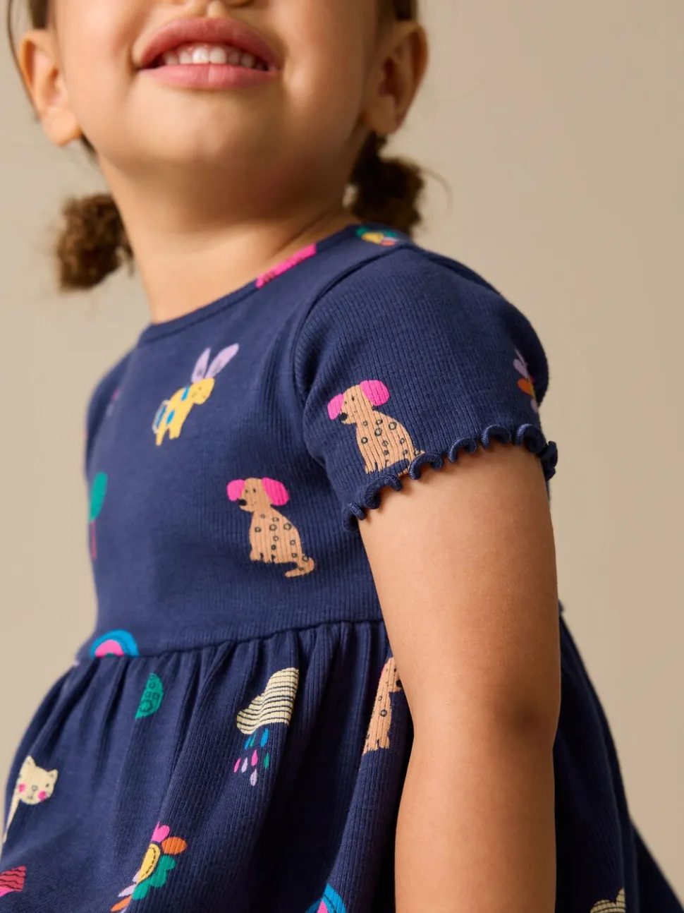 Navy Pets - Short Sleeve Ribbed Dress (3mths-7yrs)