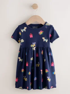 Navy Pets - Short Sleeve Ribbed Dress (3mths-7yrs)