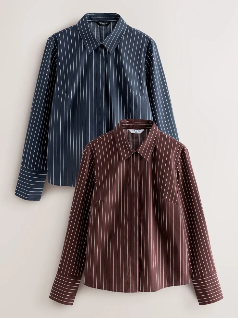Navy Stripe/Burgundy Stripe - Fitted Stretch Essential Long Sleeve Shirts 2 Pack