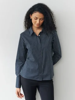 Navy Stripe/Burgundy Stripe - Fitted Stretch Essential Long Sleeve Shirts 2 Pack