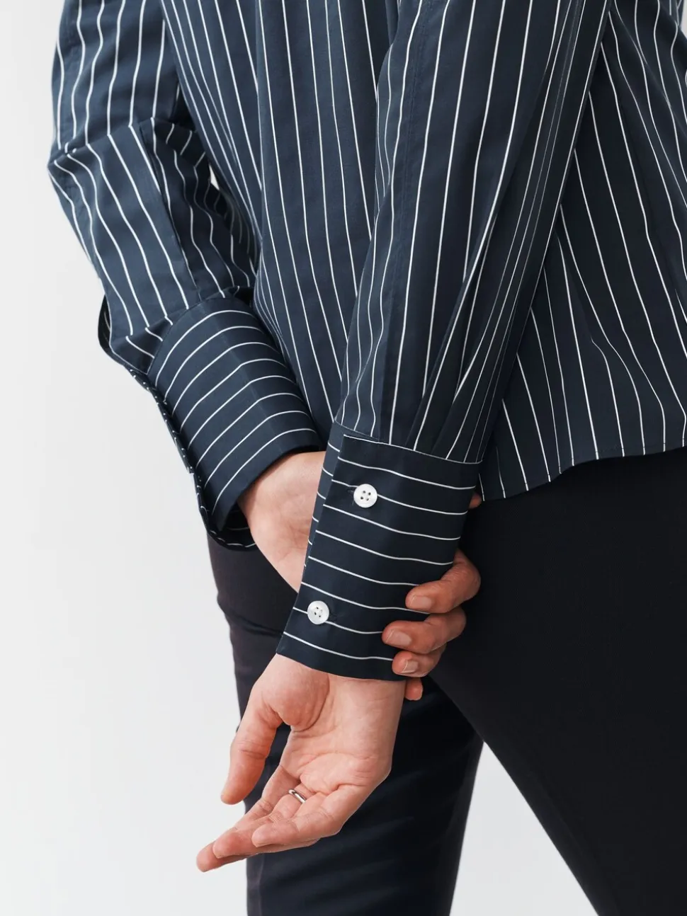 Navy Stripe/Burgundy Stripe - Fitted Stretch Essential Long Sleeve Shirts 2 Pack