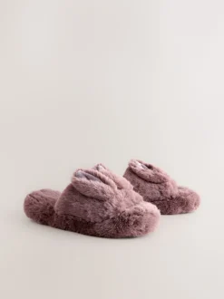 Nertsgrijs/bruin - Bunny Faux Fur Slider Slippers