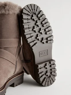 Nertsgrijs/bruin - Faux Fur Double Buckle Ankle Boots