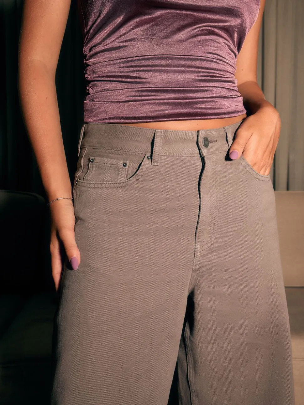 Nertsgrijs/bruin - Palazzo-jeans met hoge taille en wijde pijpen