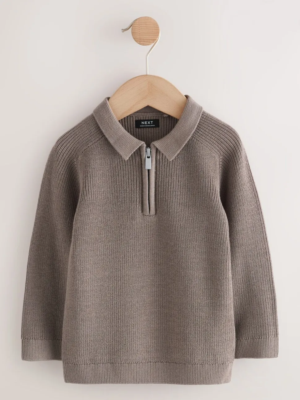Nertsgrijs/bruin - Poloshirt met lange mouwen en kwartrits (3mnd-7jr)