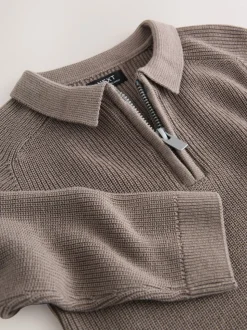 Nertsgrijs/bruin - Poloshirt met lange mouwen en kwartrits (3mnd-7jr)
