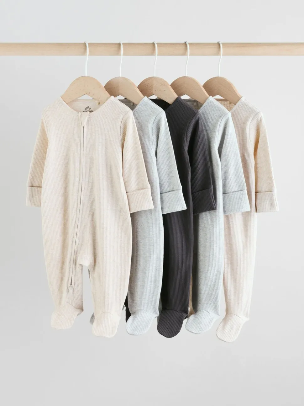 Neutraal - 5 Verpakking van babypyjama's met tweewegrits en voetjes (0-2jr)
