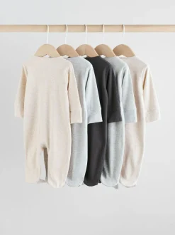 Neutraal - 5 Verpakking van babypyjama's met tweewegrits en voetjes (0-2jr)