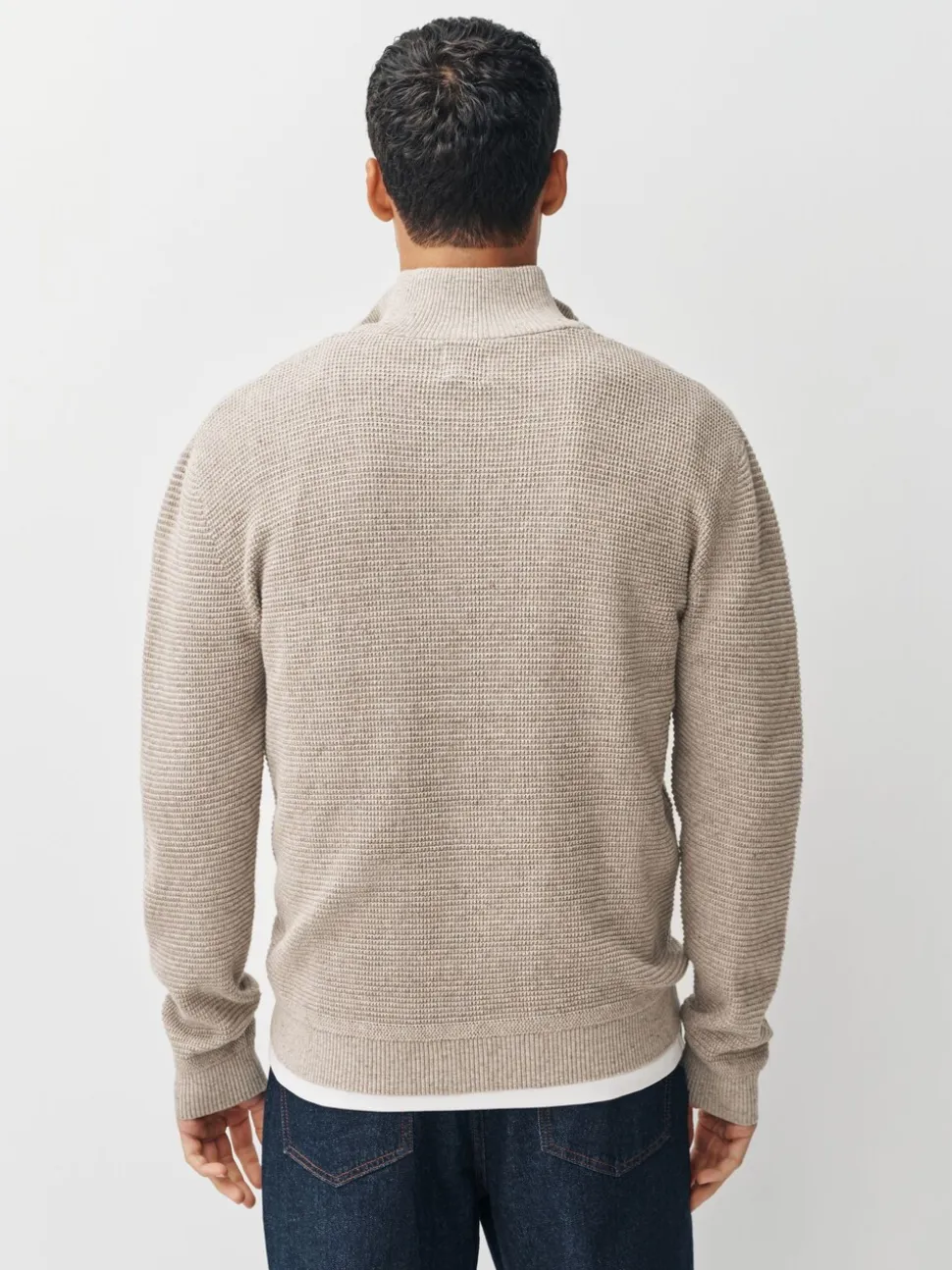Neutraal - Effen - Regular Fit Cotton Rich Textured Premium Quarter Zip Jumper
