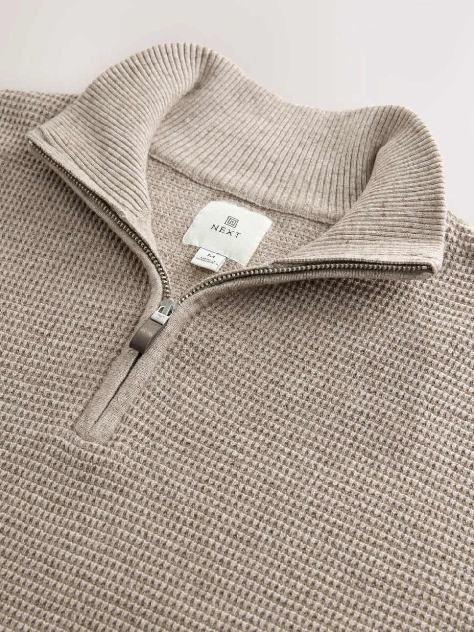 Neutraal - Effen - Regular Fit Cotton Rich Textured Premium Quarter Zip Jumper