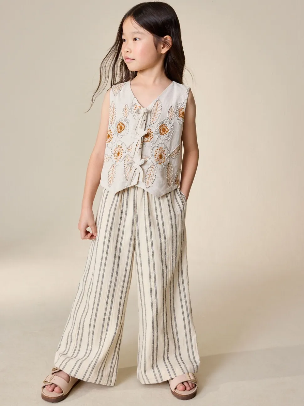 Neutraal - Embroidered Waistcoat and Wide Leg Trousers Set (3-16yrs)