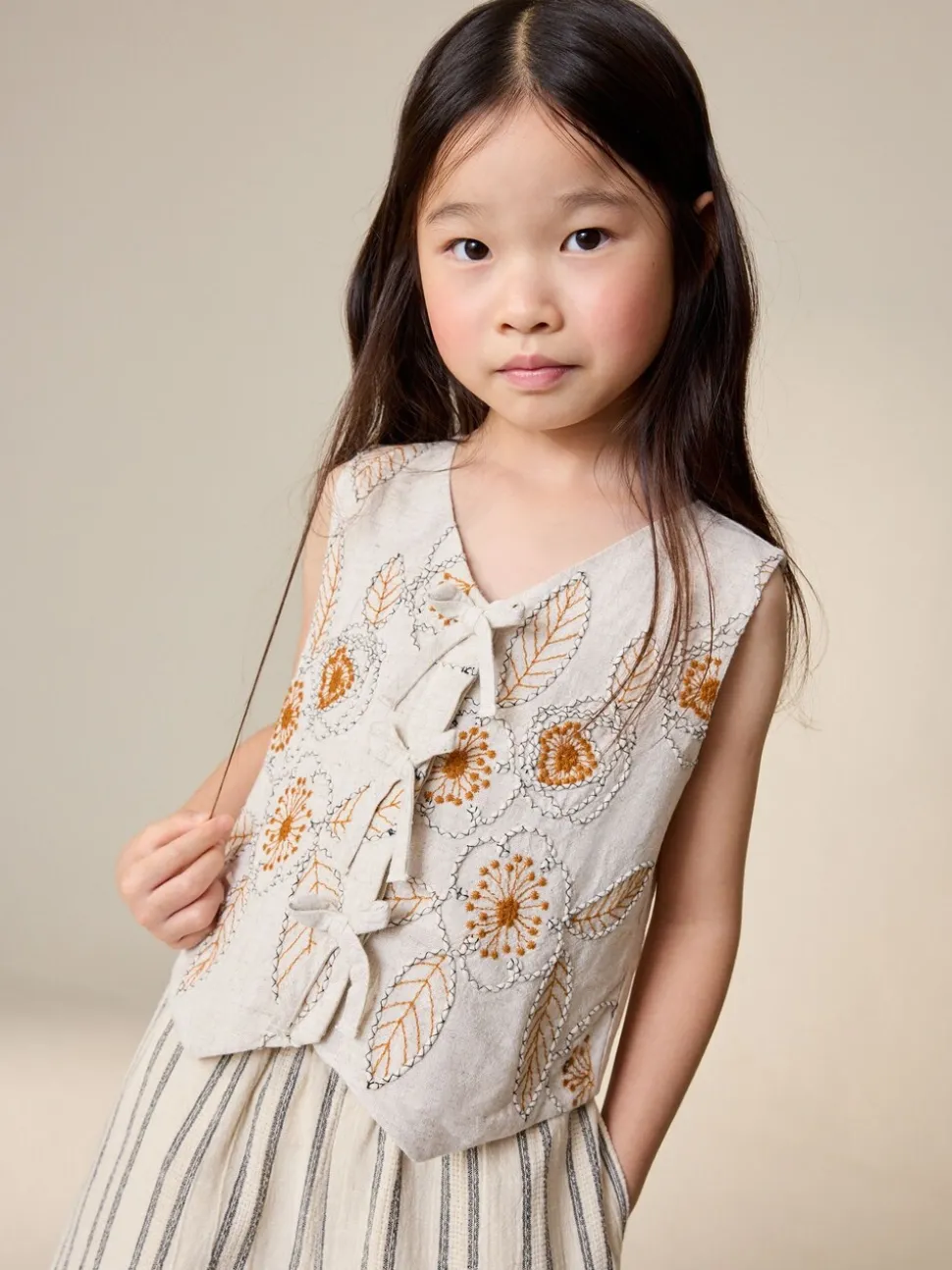 Neutraal - Embroidered Waistcoat and Wide Leg Trousers Set (3-16yrs)
