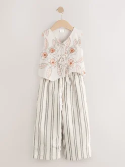 Neutraal - Embroidered Waistcoat and Wide Leg Trousers Set (3-16yrs)