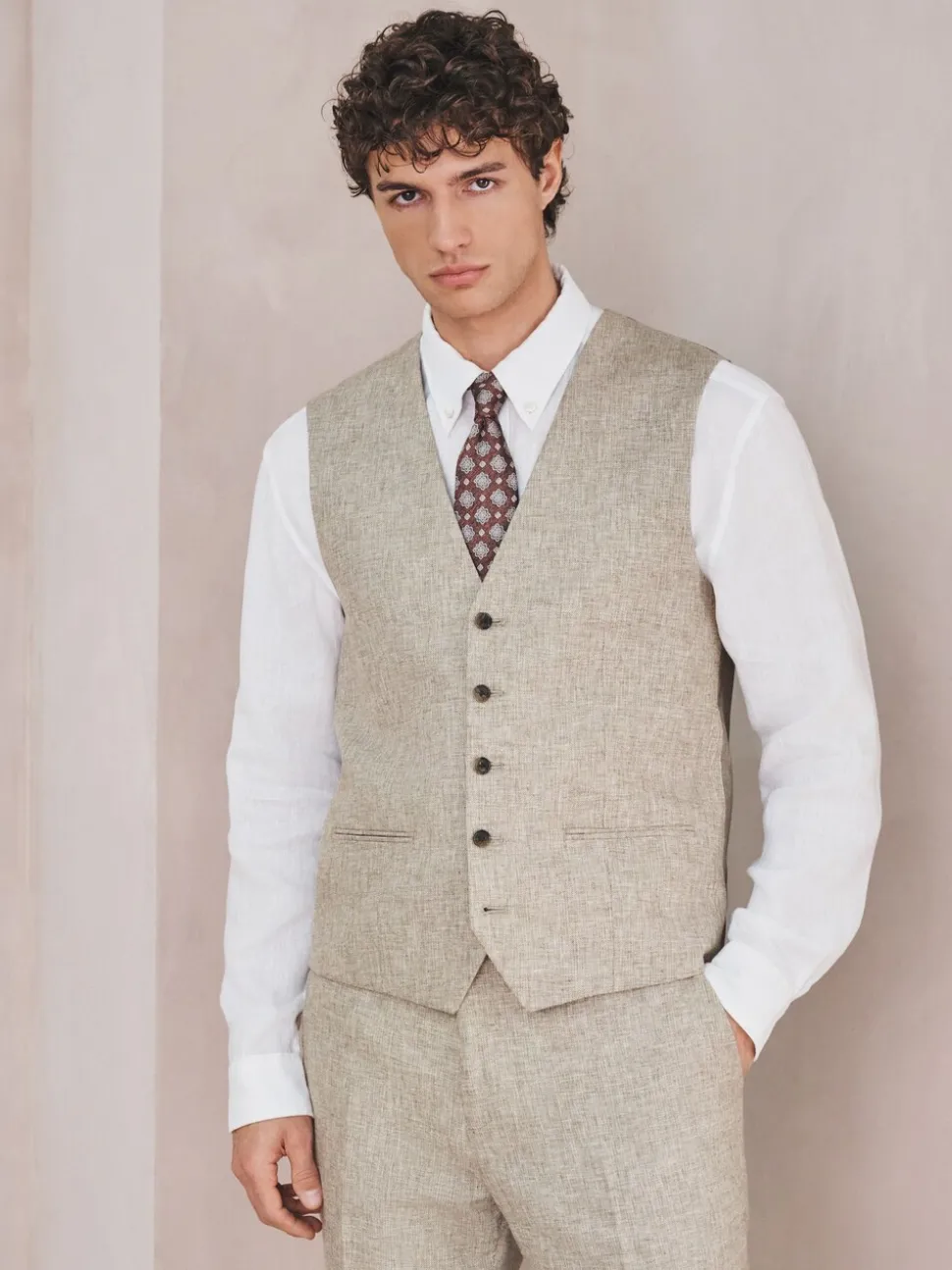Neutraal - Gilet van linnenmix met textuur