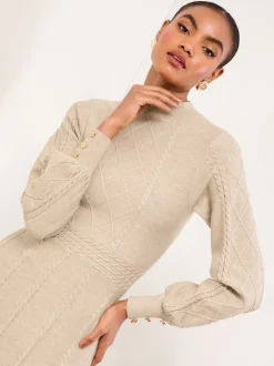 Neutraal - Lipsy Mini Diamond Gebreide Mini-jurk met Lange Mouwen