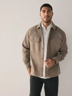 Neutraal - Overshirt met twee zakken en wol